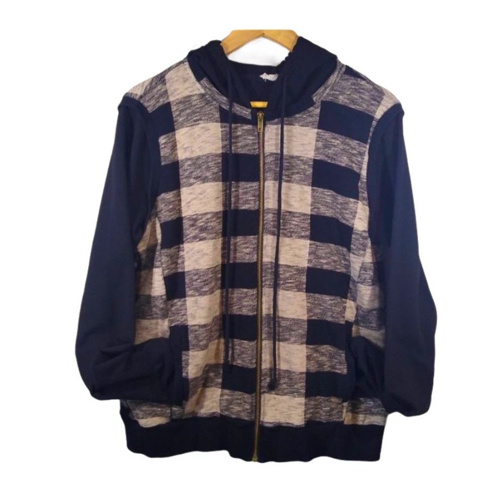 Hem & Thread Plaid Full Zip Hooded Sweatshirt